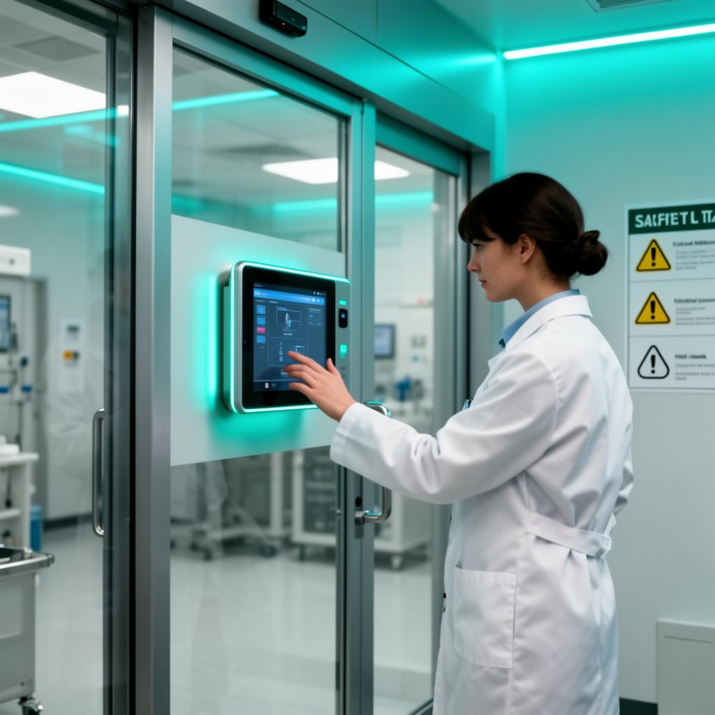 Wissenschaftlerin beim Check-in am Laboreingang